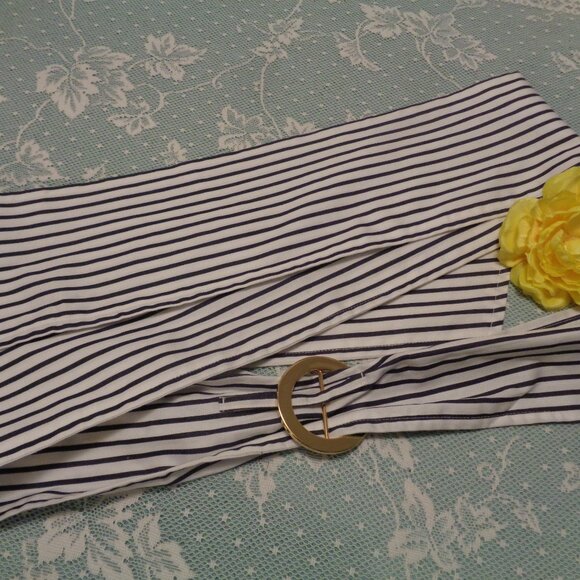 FRENCH GIRL STYLE STRIPES CLOTHE WRAP BELT W GOLDTONE BUCKLE